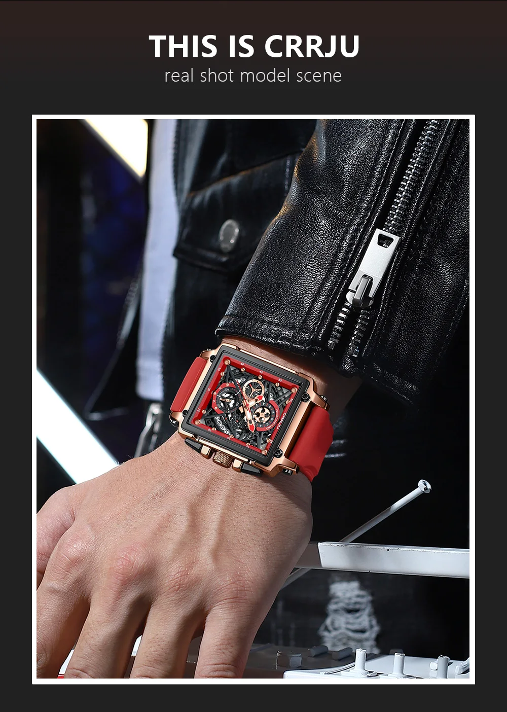 CRRJU Men's Sports Chronograph Wrist Watch For Men Army Silicone Strap Square Quartz Stop Watch Clock Man Relogios Masculino