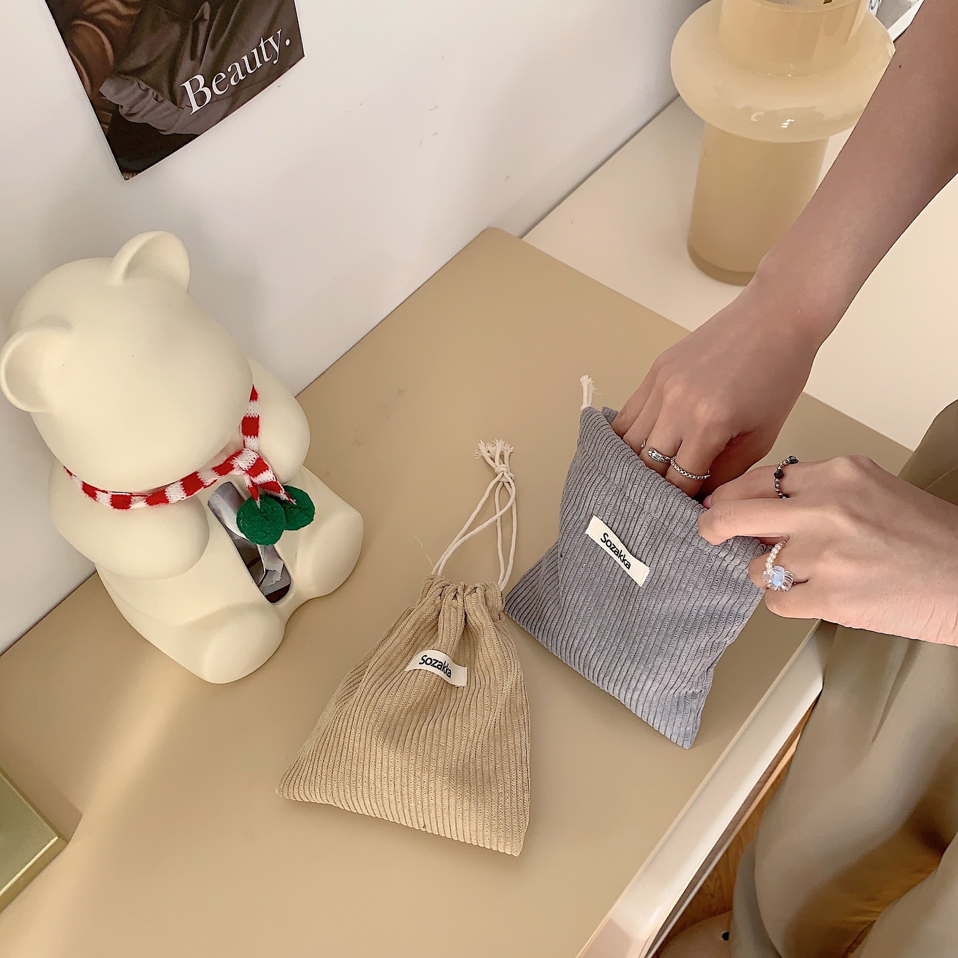 Corduroy Cosmetic Lipstick Storage Drawstring Bags High Quality Christmas Gift Package Small Pouch Candy Organizer Pouch