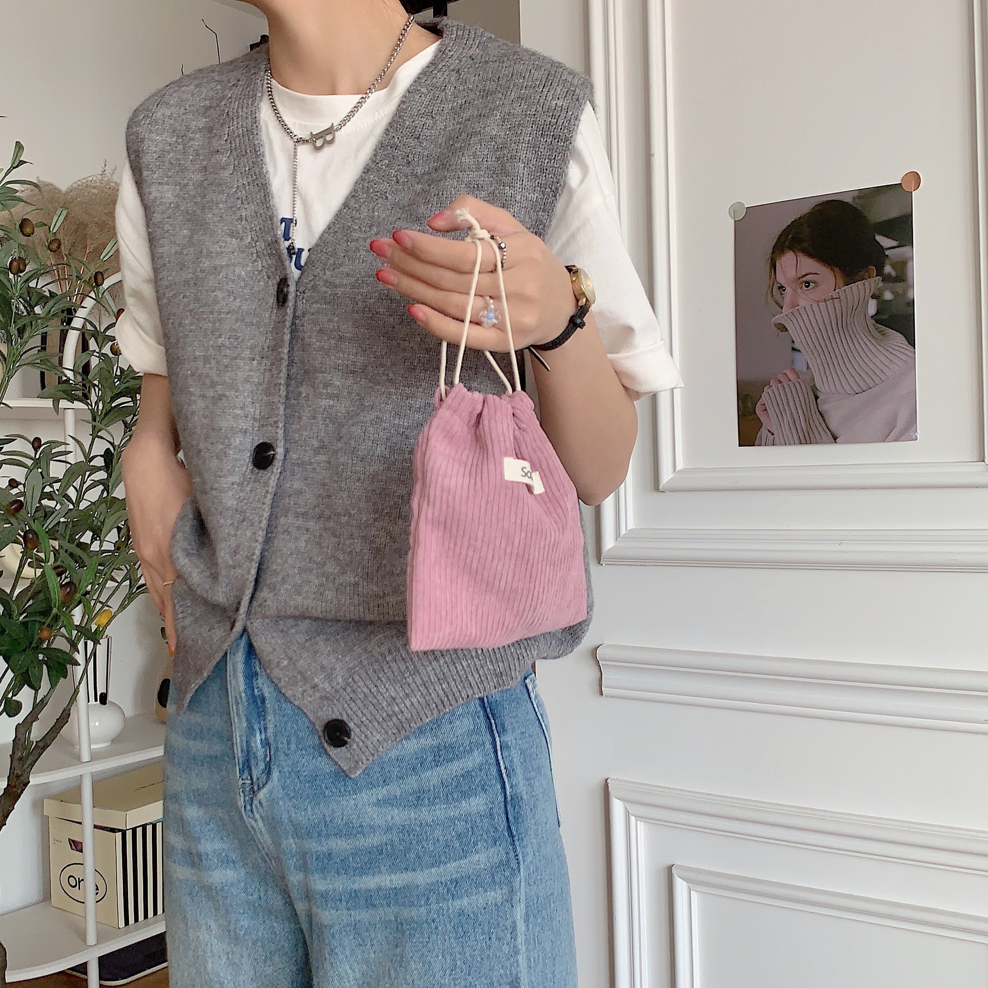 Corduroy Cosmetic Lipstick Storage Drawstring Bags High Quality Christmas Gift Package Small Pouch Candy Organizer Pouch