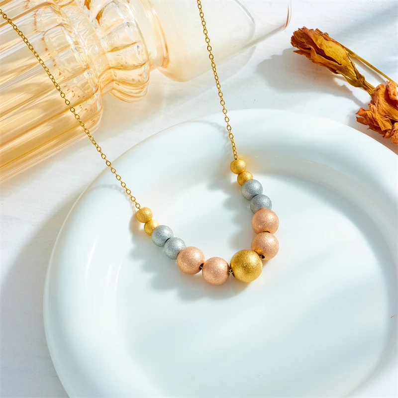 DIEYURO 316L Stainless Steel Exaggerated Large Beads Ball Necklace For Women Girl Fashion Waterproof Choker Chain Jewelry Gift