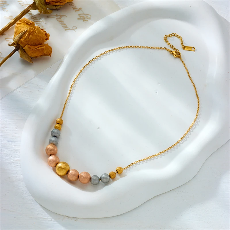 DIEYURO 316L Stainless Steel Exaggerated Large Beads Ball Necklace For Women Girl Fashion Waterproof Choker Chain Jewelry Gift