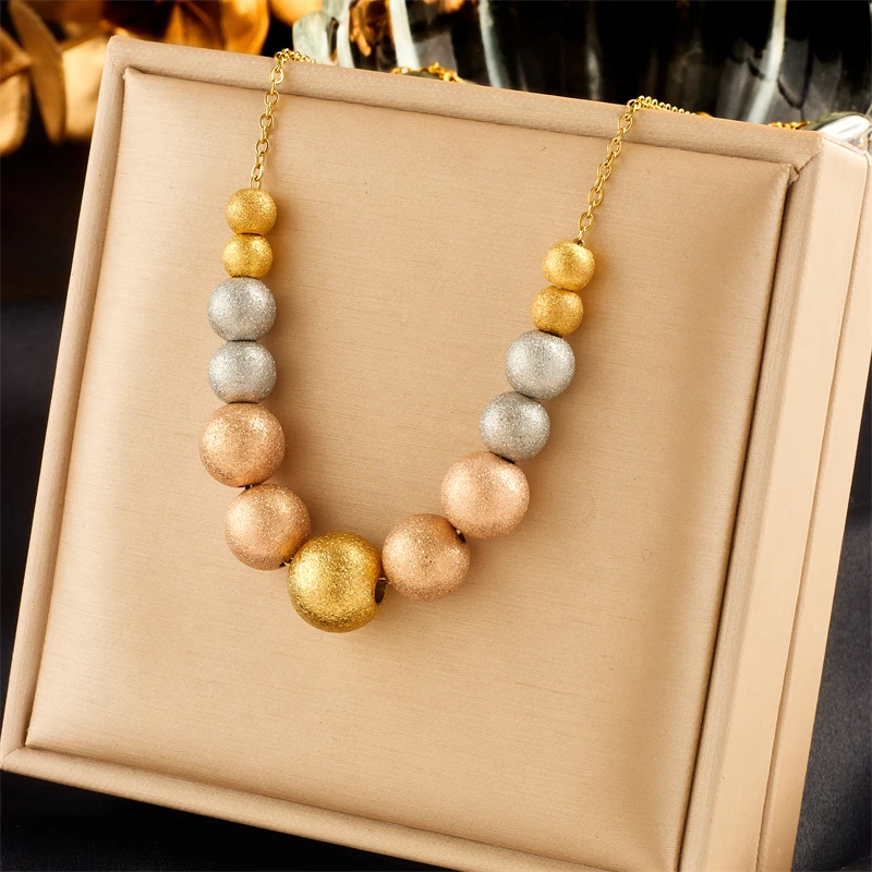 DIEYURO 316L Stainless Steel Exaggerated Large Beads Ball Necklace For Women Girl Fashion Waterproof Choker Chain Jewelry Gift