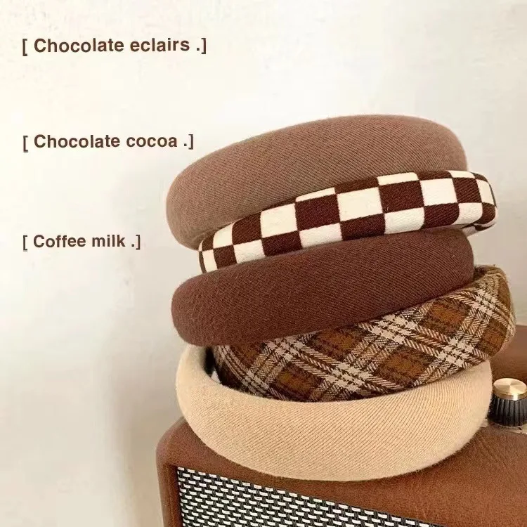 Fashion Vintage Elastic Hair Band Lattice Print Sponge Headband Womens Girl Wide Side Hairband Hair Hoop Female Hair Accessories