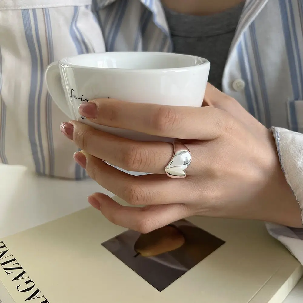 BF CLUB 925 Sterling Silver Simple Heart Rings for Women Couple Fashion Geometric Vintage Handmade Irregular Ring Party Gifts