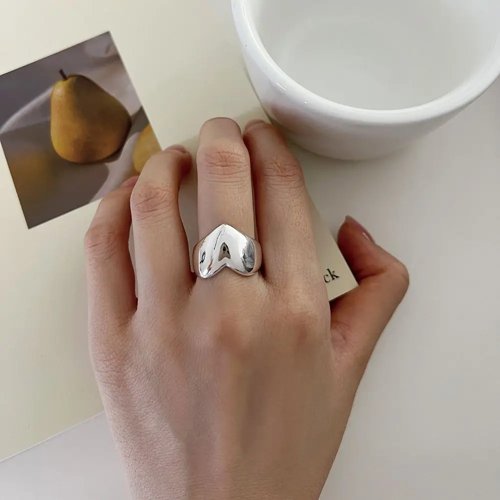 BF CLUB 925 Sterling Silver Simple Heart Rings for Women Couple Fashion Geometric Vintage Handmade Irregular Ring Party Gifts