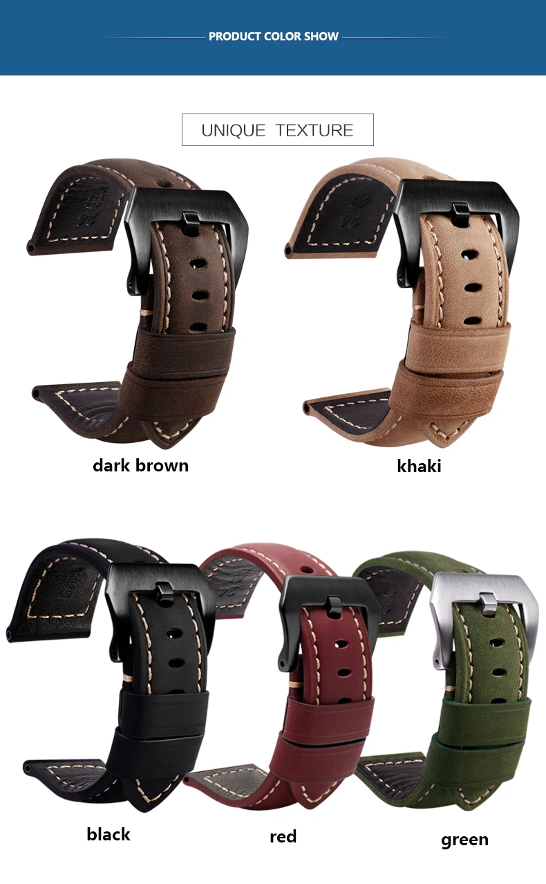 For Panerai genuine Cowhide Frosted leather watchband 22 24mm 26mm strap black khaki Dark brown PAM111 441 Wrist strap Bracelet