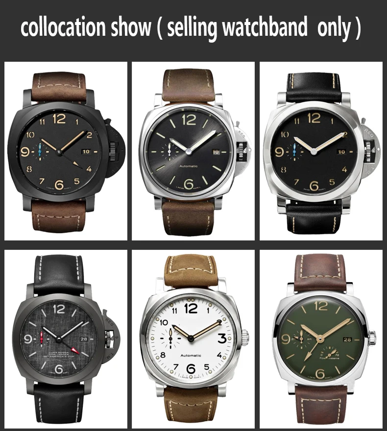 For Panerai genuine Cowhide Frosted leather watchband 22 24mm 26mm strap black khaki Dark brown PAM111 441 Wrist strap Bracelet