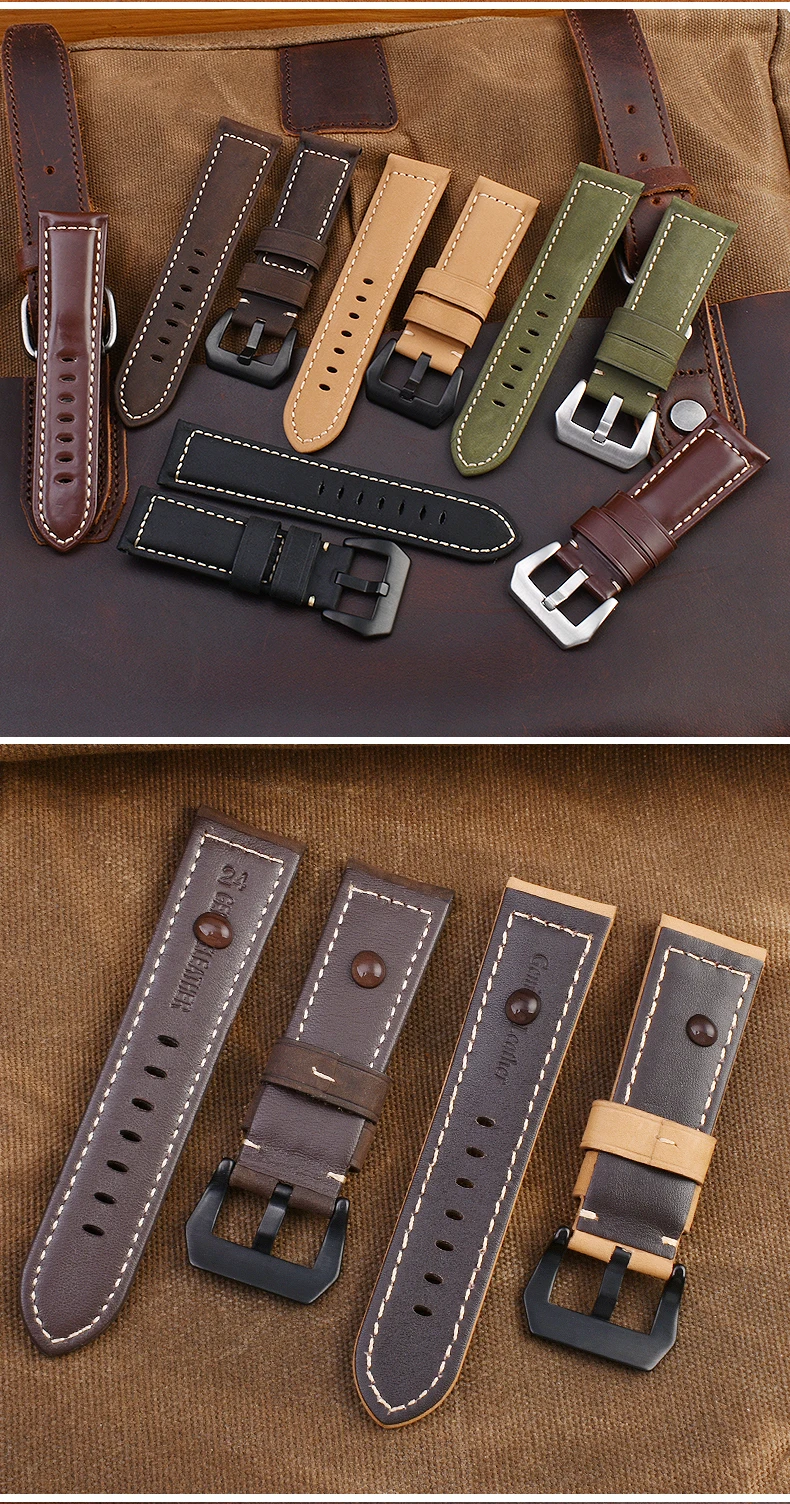 For Panerai genuine Cowhide Frosted leather watchband 22 24mm 26mm strap black khaki Dark brown PAM111 441 Wrist strap Bracelet