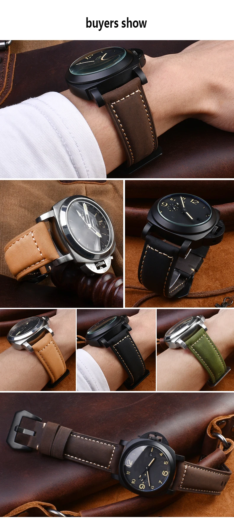 For Panerai genuine Cowhide Frosted leather watchband 22 24mm 26mm strap black khaki Dark brown PAM111 441 Wrist strap Bracelet