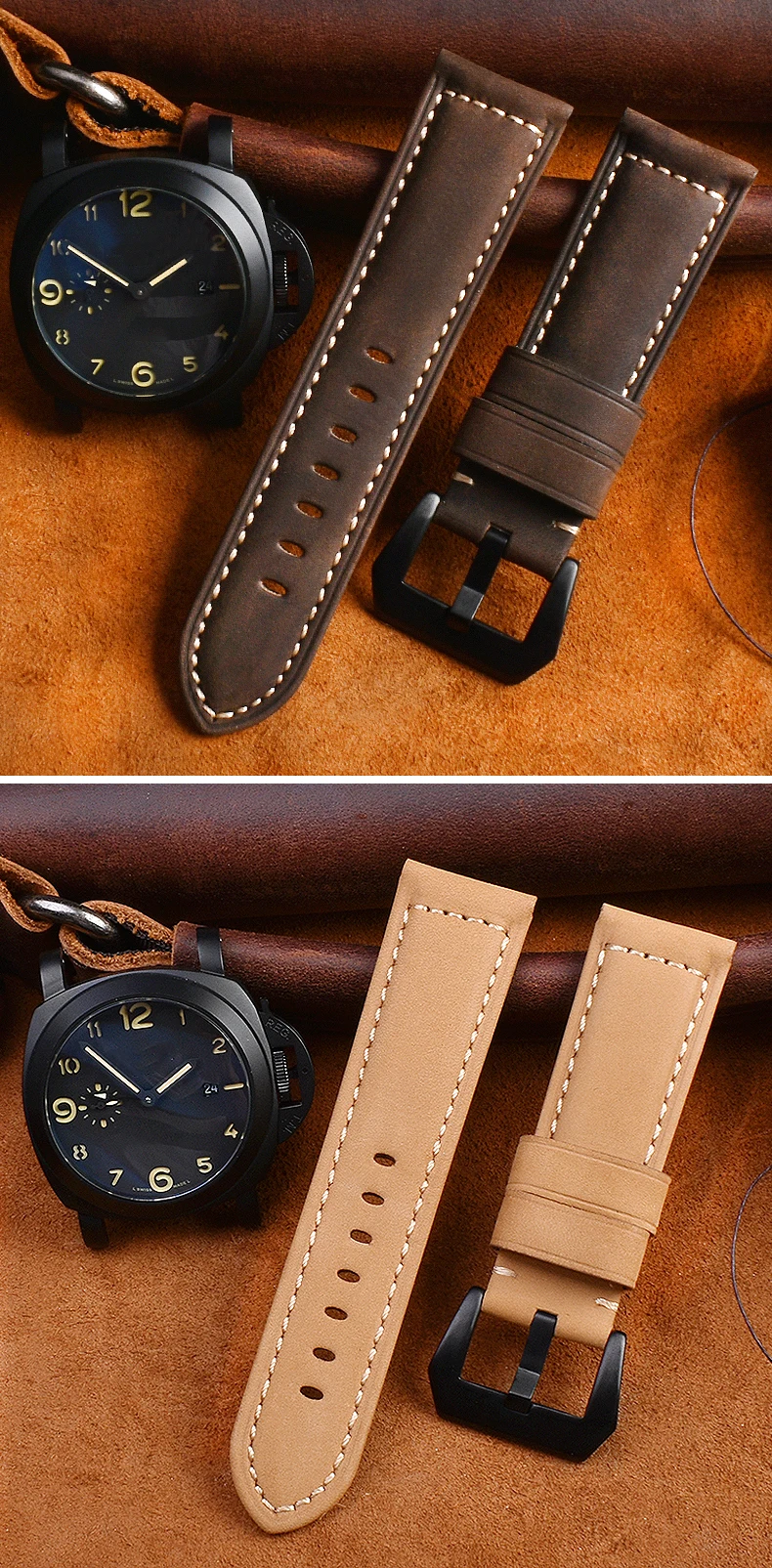 For Panerai genuine Cowhide Frosted leather watchband 22 24mm 26mm strap black khaki Dark brown PAM111 441 Wrist strap Bracelet