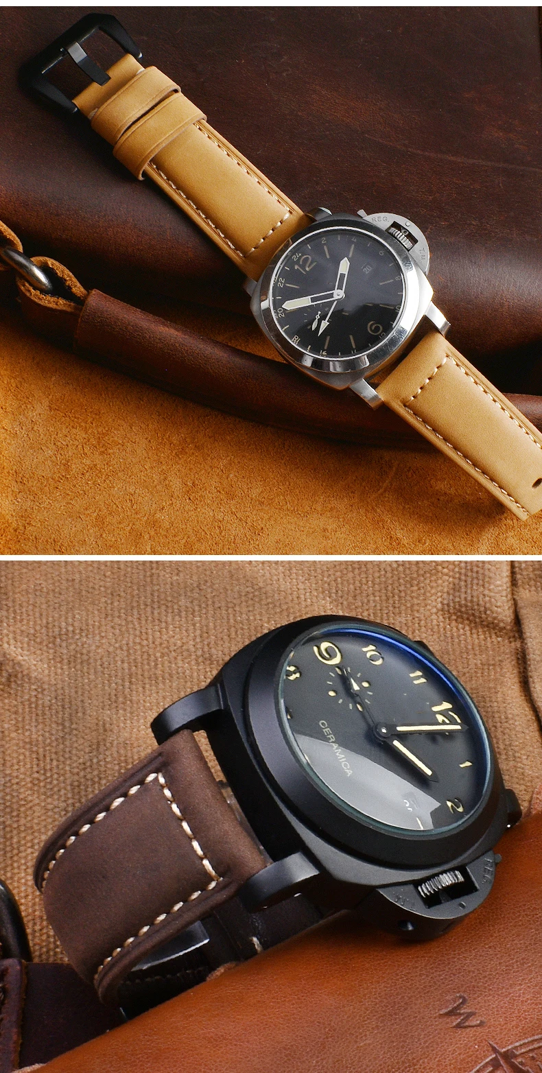 For Panerai genuine Cowhide Frosted leather watchband 22 24mm 26mm strap black khaki Dark brown PAM111 441 Wrist strap Bracelet