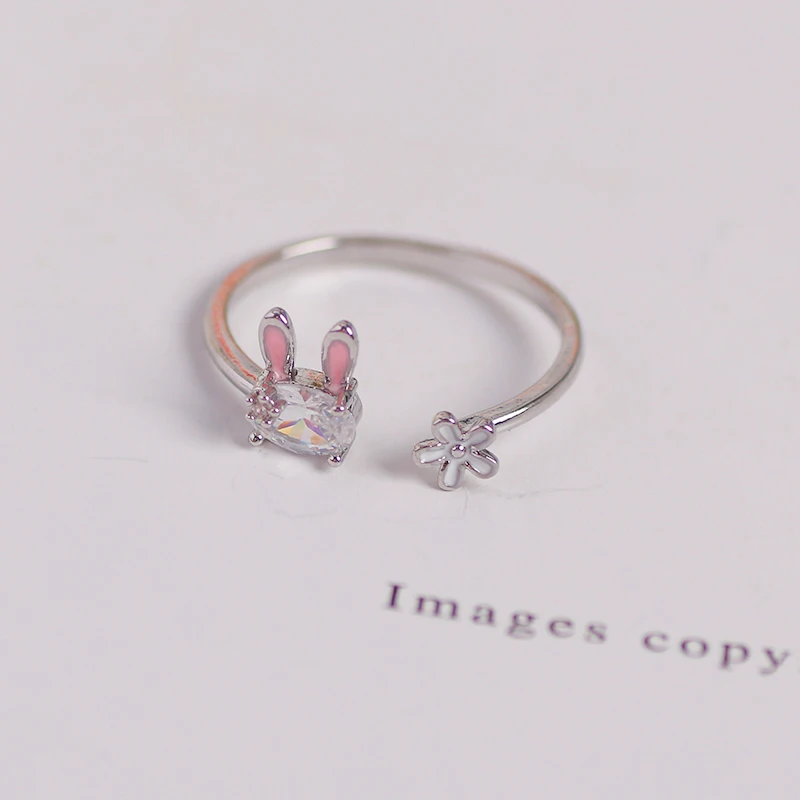 Hot Selling Fashion Jewellery Women's Ring Cute Rabbit Animal Rings Opening Adjustable Metal Ring 2021 New Pink Jewelry Gift