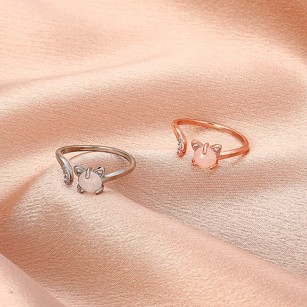 Hot Selling Fashion Jewellery Women's Ring Cute Rabbit Animal Rings Opening Adjustable Metal Ring 2021 New Pink Jewelry Gift