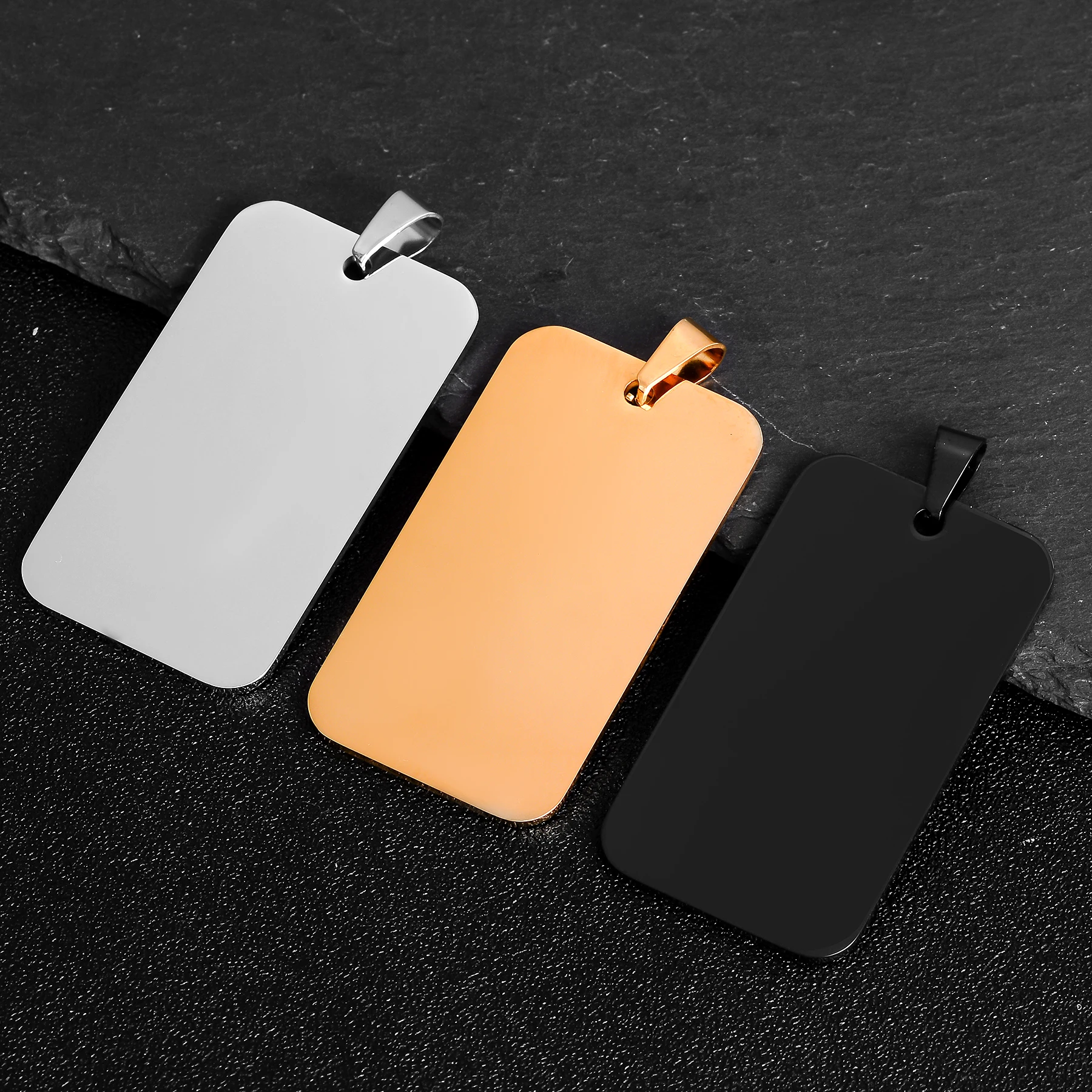 5Pcs High Quality Rectangle Tags Pendant Charm Stainless Steel ID Blank Tags 4 colors Both side Polished