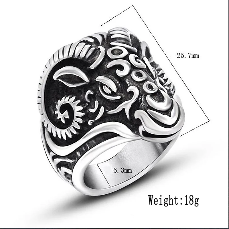 Vintage Gothic Sheep Goat Head Ring for Men Cool Heavy Metal Animal Stainless Steel Ring Fashion Male Punk Biker Rings Jewelry