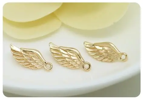 (583)10PCS 16x7MM 24K Champagne Gold Color Plated Brass Angel Wings Charms High Quality Diy Jewelry Accessories