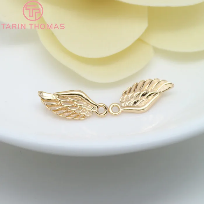 (583)10PCS 16x7MM 24K Champagne Gold Color Plated Brass Angel Wings Charms High Quality Diy Jewelry Accessories