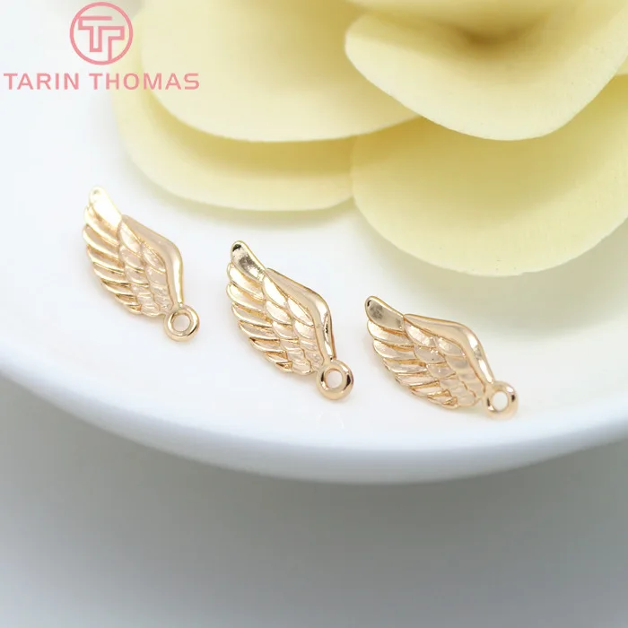 (583)10PCS 16x7MM 24K Champagne Gold Color Plated Brass Angel Wings Charms High Quality Diy Jewelry Accessories