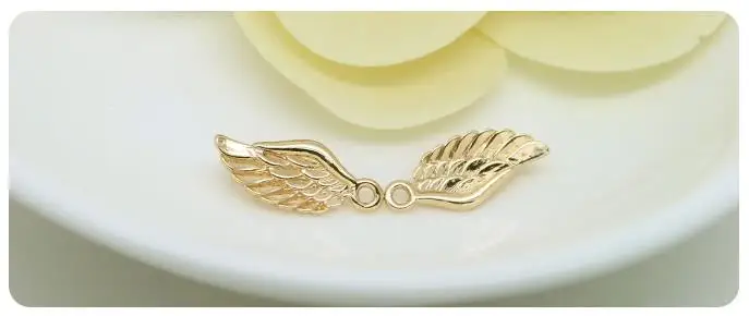 (583)10PCS 16x7MM 24K Champagne Gold Color Plated Brass Angel Wings Charms High Quality Diy Jewelry Accessories