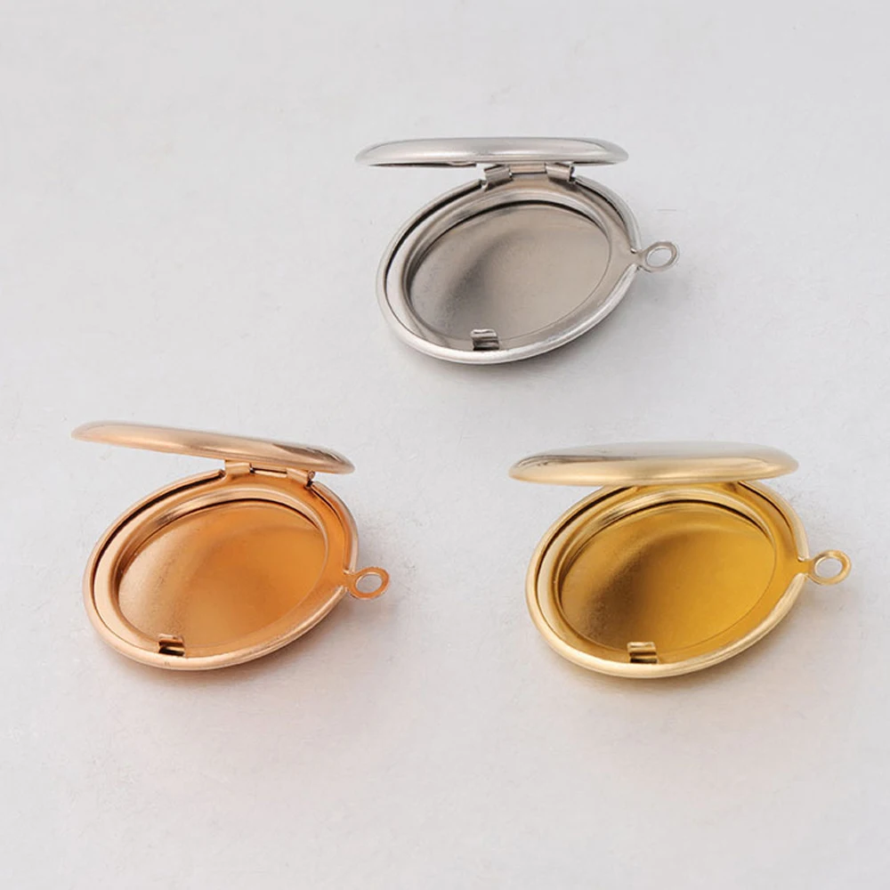5pcs Mirror Polished Stainless Steel Round Photo Frame Locket Pendant 3 Colors For DIY Charms Jewelry Making Gift 25 * 30MM