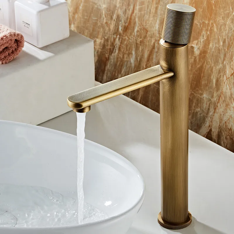Basin Faucets Antique Bronze Bathroom Faucet Hot & Cold Brass Bathroom Sink Faucet Deck Mounted Lavotory Faucet Mixer Water Tap
