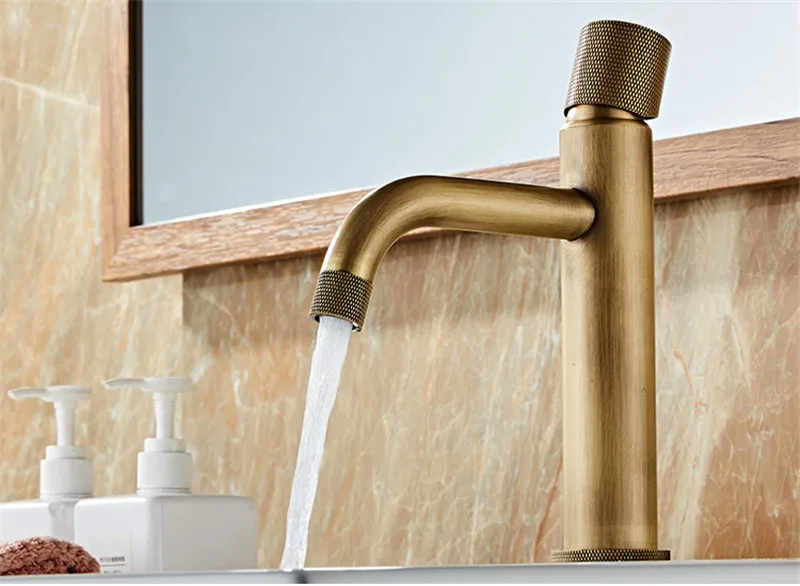 Basin Faucets Antique Bronze Bathroom Faucet Hot & Cold Brass Bathroom Sink Faucet Deck Mounted Lavotory Faucet Mixer Water Tap