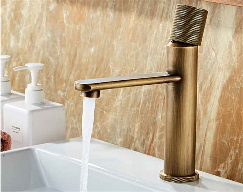 Basin Faucets Antique Bronze Bathroom Faucet Hot & Cold Brass Bathroom Sink Faucet Deck Mounted Lavotory Faucet Mixer Water Tap