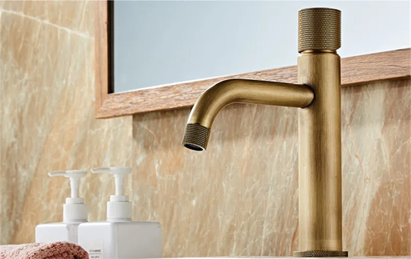 Basin Faucets Antique Bronze Bathroom Faucet Hot & Cold Brass Bathroom Sink Faucet Deck Mounted Lavotory Faucet Mixer Water Tap