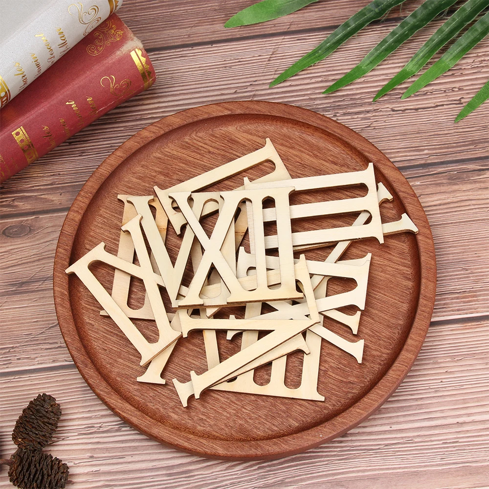 12Pcs/set 7cm Roman Digital Wooden Clock Accessories Roman Numerals Wood Chip Clock Parts Home Decor Laser Cut DIY Crafts Pieces
