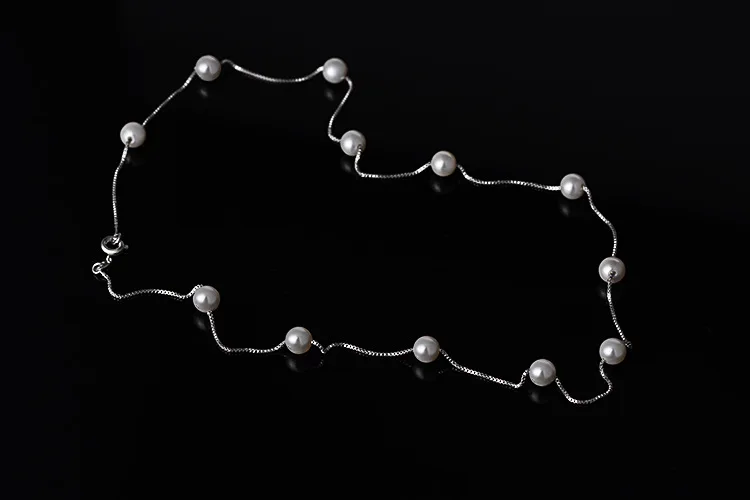 MEEKCAT 925 Sterling Silver Jewelry 12 PCS 6mm Freshwater Pearl Box Chain Choker Necklace kolye collares bijoux femme DN170