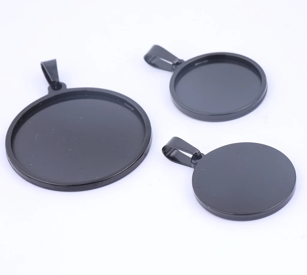 5pcs Fit 20mm 25mm 30mm Cabochon Base Setting Stainless Steel Black Pendant Tray Diy Charm Necklace Bezel Blanks