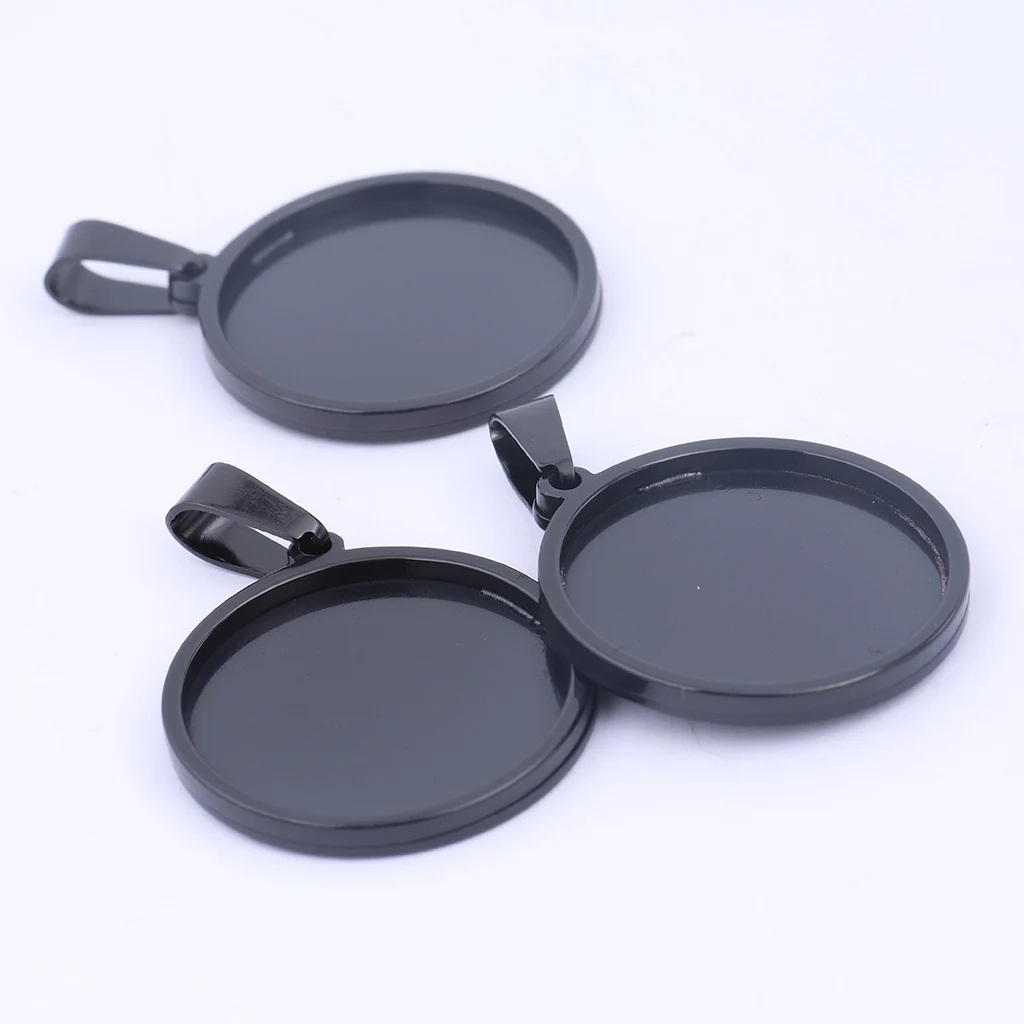 5pcs Fit 20mm 25mm 30mm Cabochon Base Setting Stainless Steel Black Pendant Tray Diy Charm Necklace Bezel Blanks
