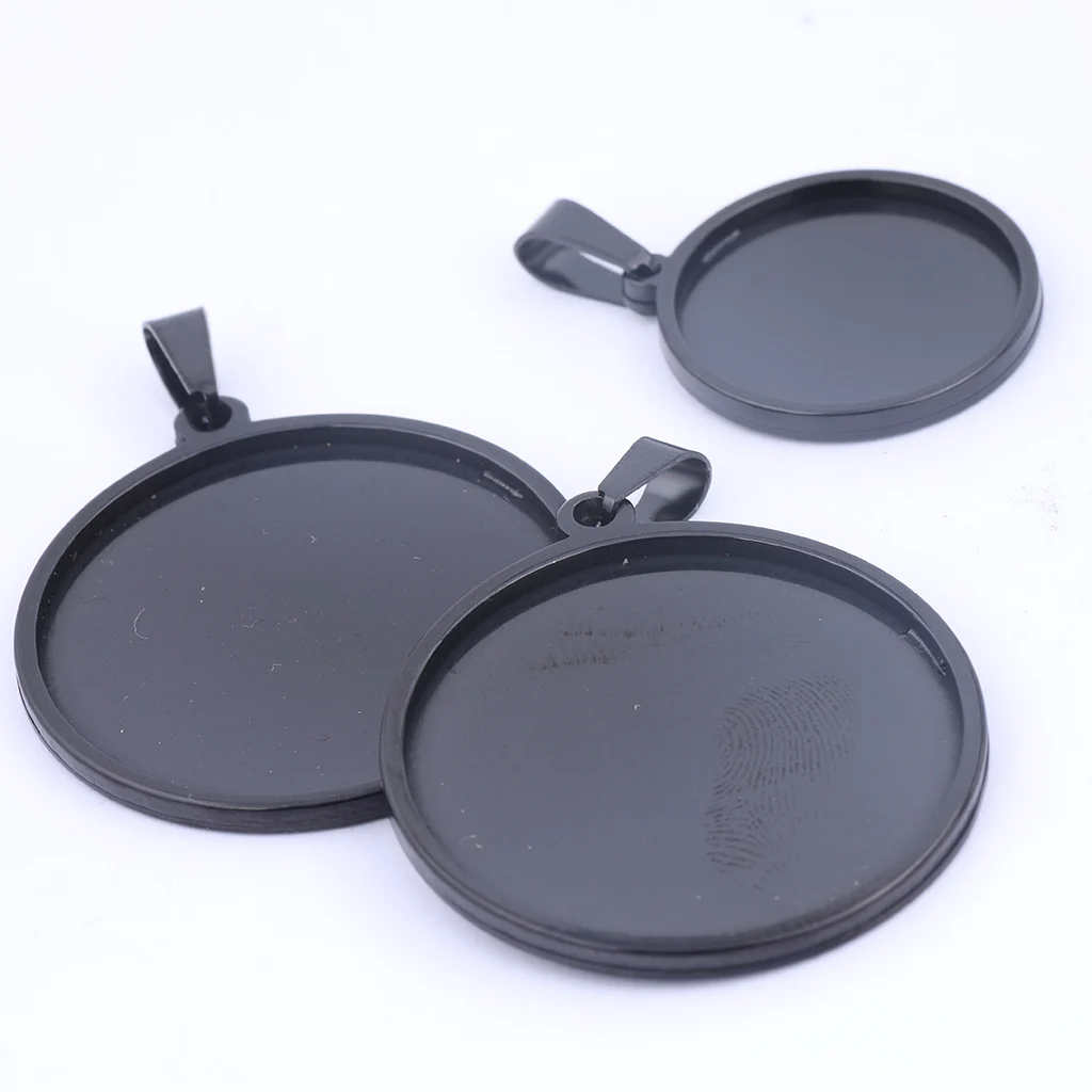 5pcs Fit 20mm 25mm 30mm Cabochon Base Setting Stainless Steel Black Pendant Tray Diy Charm Necklace Bezel Blanks