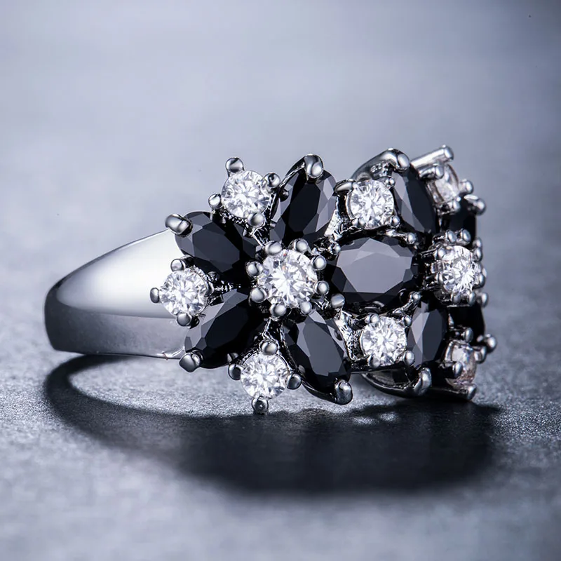 Huitan Hot Sale Cocktail Party Ring Flower Cubic Zirconia Valentine's Day Gift Fashion Jewelry Luxury Rings for Women & Lover