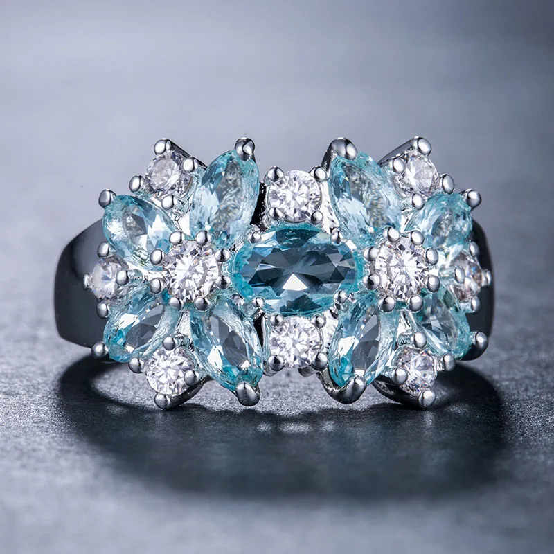 Huitan Hot Sale Cocktail Party Ring Flower Cubic Zirconia Valentine's Day Gift Fashion Jewelry Luxury Rings for Women & Lover