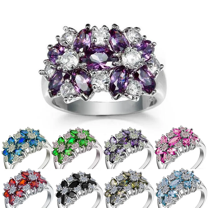 Huitan Hot Sale Cocktail Party Ring Flower Cubic Zirconia Valentine's Day Gift Fashion Jewelry Luxury Rings for Women & Lover