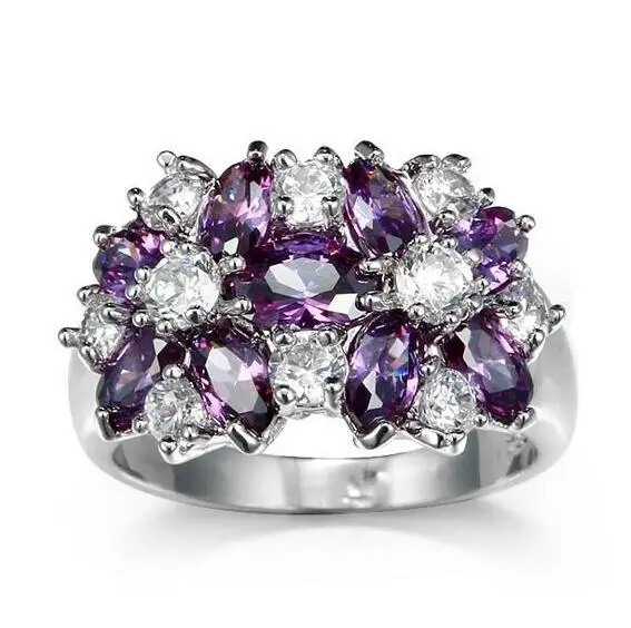 Huitan Hot Sale Cocktail Party Ring Flower Cubic Zirconia Valentine's Day Gift Fashion Jewelry Luxury Rings for Women & Lover