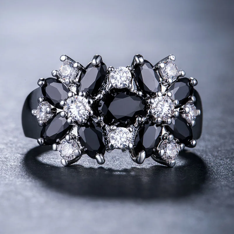 Huitan Hot Sale Cocktail Party Ring Flower Cubic Zirconia Valentine's Day Gift Fashion Jewelry Luxury Rings for Women & Lover