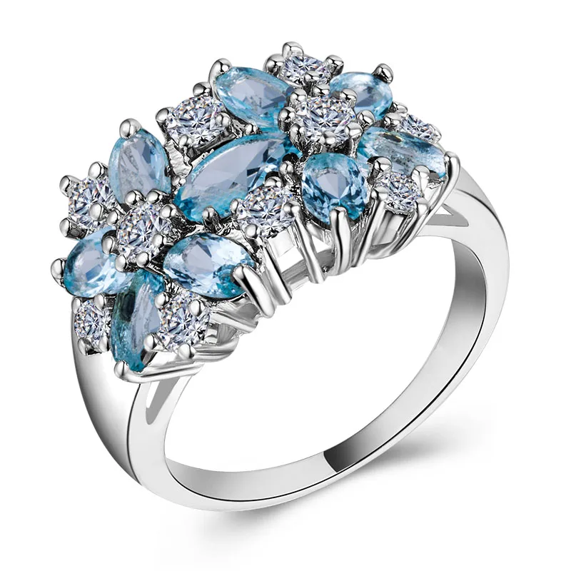 Huitan Hot Sale Cocktail Party Ring Flower Cubic Zirconia Valentine's Day Gift Fashion Jewelry Luxury Rings for Women & Lover
