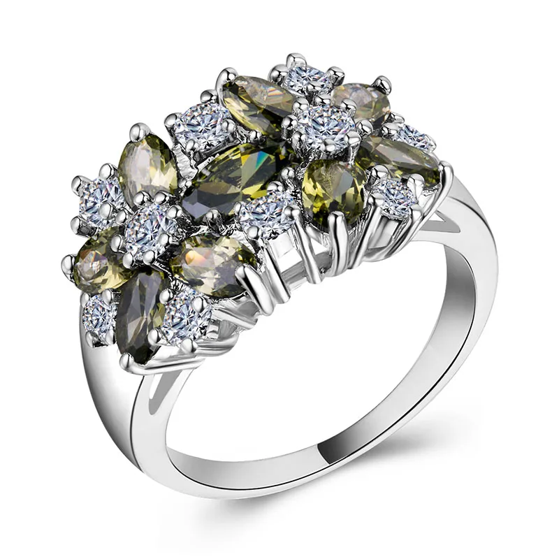 Huitan Hot Sale Cocktail Party Ring Flower Cubic Zirconia Valentine's Day Gift Fashion Jewelry Luxury Rings for Women & Lover