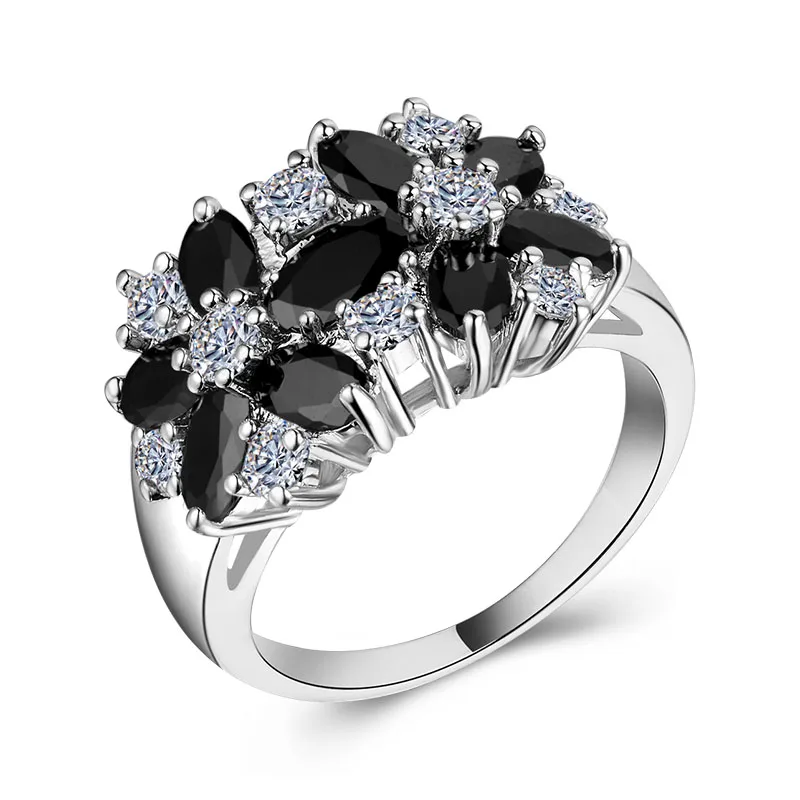 Huitan Hot Sale Cocktail Party Ring Flower Cubic Zirconia Valentine's Day Gift Fashion Jewelry Luxury Rings for Women & Lover