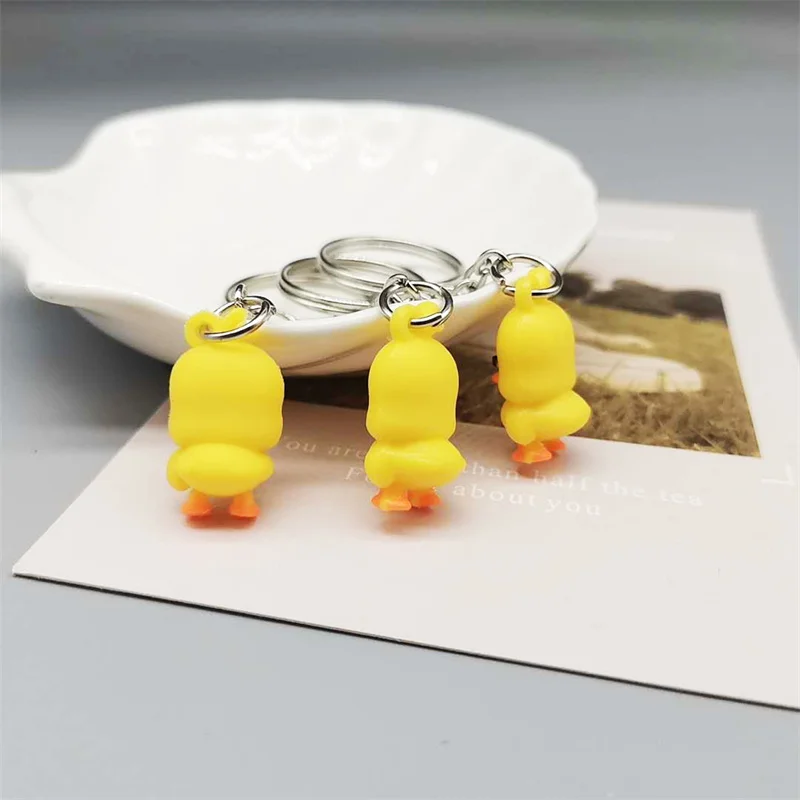 3D Cartoon Anime Cute Mini Yellow Duck Keychain 2.5CM Duckling Key Ring Pendant Jewelry