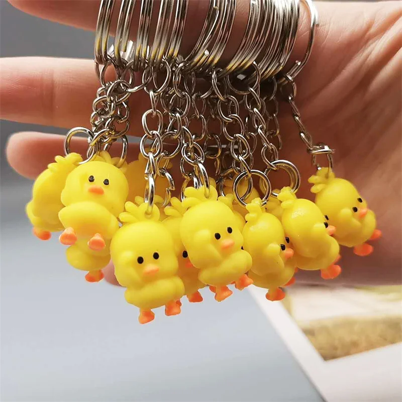 3D Cartoon Anime Cute Mini Yellow Duck Keychain 2.5CM Duckling Key Ring Pendant Jewelry