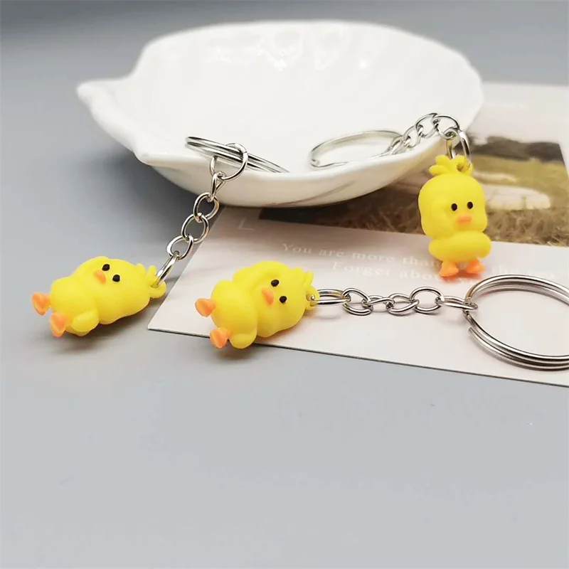 3D Cartoon Anime Cute Mini Yellow Duck Keychain 2.5CM Duckling Key Ring Pendant Jewelry