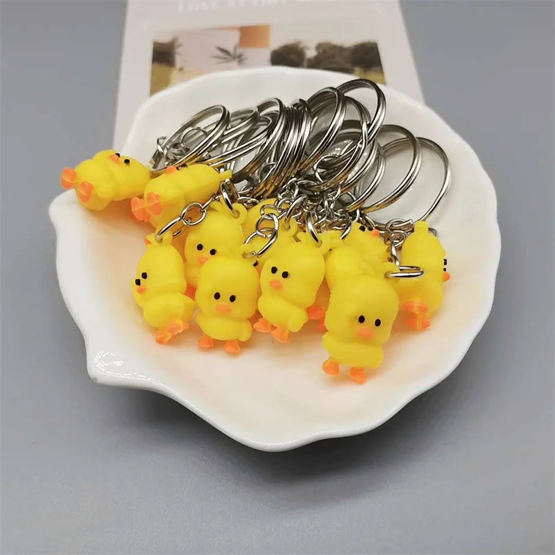 3D Cartoon Anime Cute Mini Yellow Duck Keychain 2.5CM Duckling Key Ring Pendant Jewelry