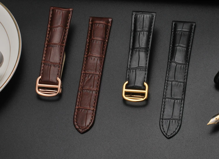 For Cartier 18 20 22 23mm Watchband Bamboo Knot Pattern Men Genuine Leather Santos Women Key Fold Buckle London Watch Strap