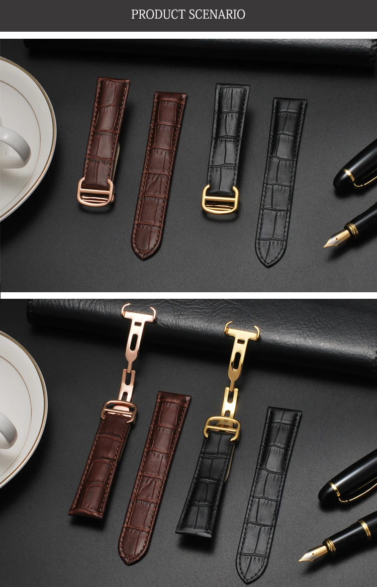 For Cartier 18 20 22 23mm Watchband Bamboo Knot Pattern Men Genuine Leather Santos Women Key Fold Buckle London Watch Strap