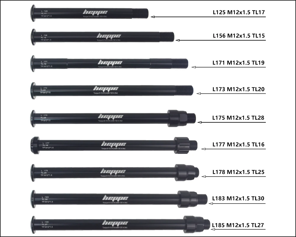 HEPPE Bike Thru Axle Front Fork Shaft Skewers 12x100/110 Rear Hub Thru Axle 12x142/148 M12xP1.0/1.25/1.5/1.75 Bike Quick Release