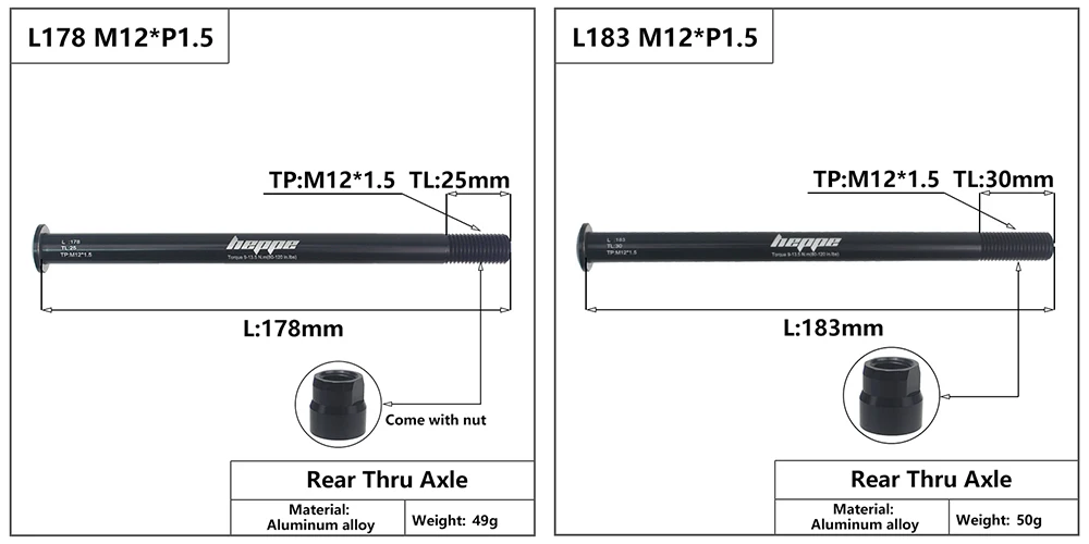 HEPPE Bike Thru Axle Front Fork Shaft Skewers 12x100/110 Rear Hub Thru Axle 12x142/148 M12xP1.0/1.25/1.5/1.75 Bike Quick Release