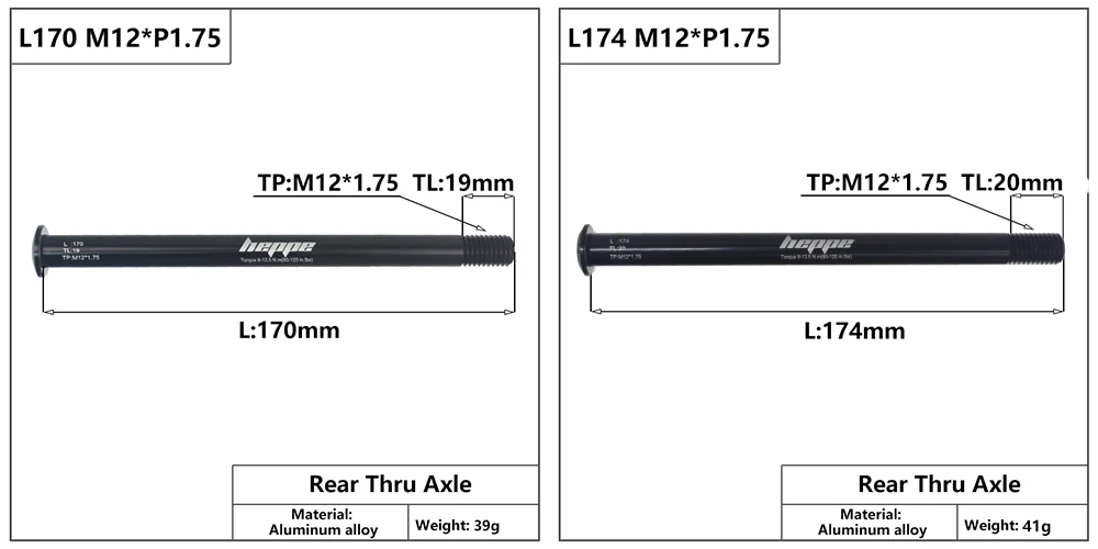 HEPPE Bike Thru Axle Front Fork Shaft Skewers 12x100/110 Rear Hub Thru Axle 12x142/148 M12xP1.0/1.25/1.5/1.75 Bike Quick Release
